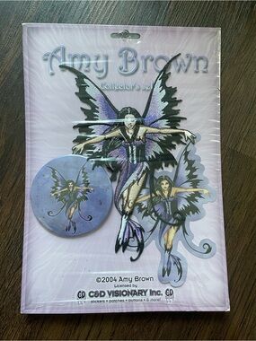 Vintage READ 2004 Amy Brown Collector’s Set Patch Button Sticker Fairy Theme NWT